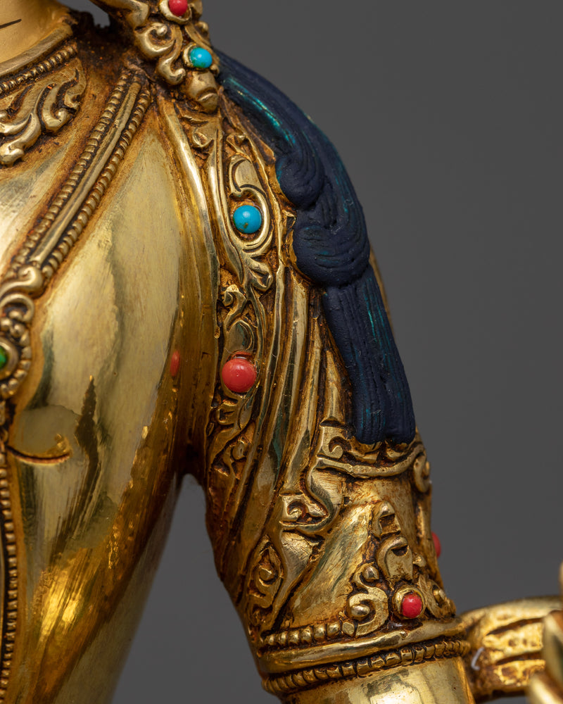 Masterly Kshitigarbha Bodhisattva Statue | Traditional Himalayan Gold Plated Art