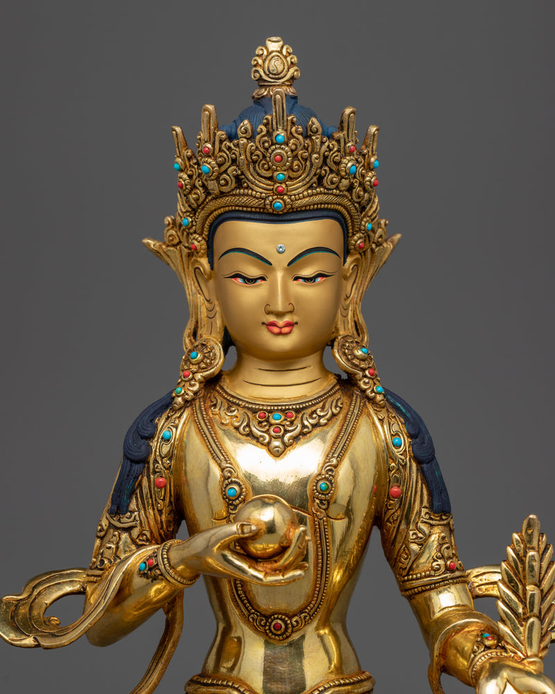 Masterly Kshitigarbha Bodhisattva Statue | Traditional Himalayan Gold Plated Art
