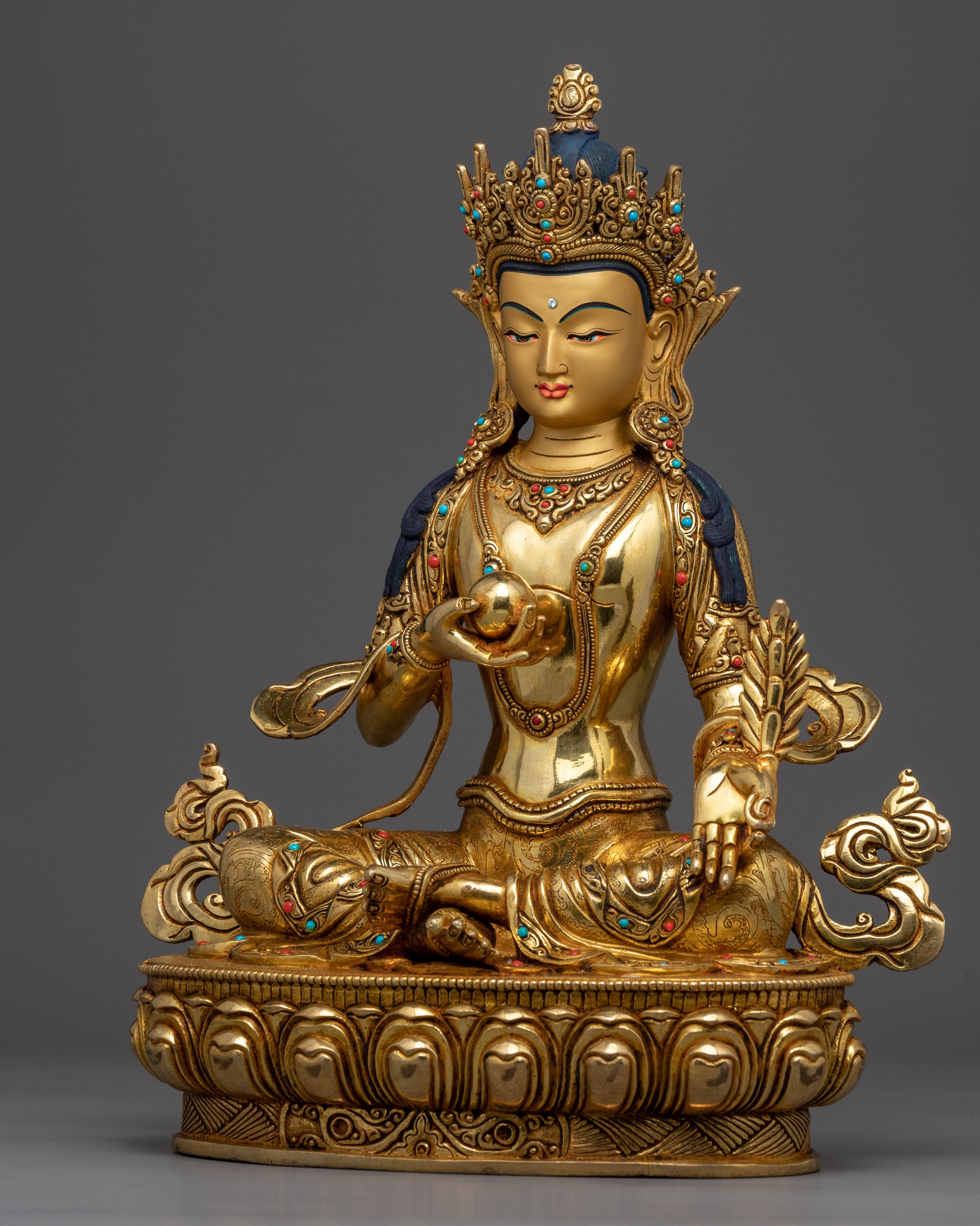 Masterly Kshitigarbha Bodhisattva Statue | Traditional Himalayan Gold Plated Art