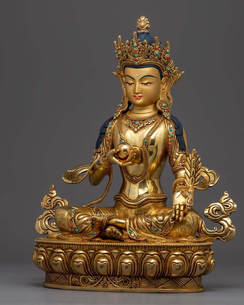 Masterly Kshitigarbha Bodhisattva Statue | Traditional Himalayan Gold Plated Art
