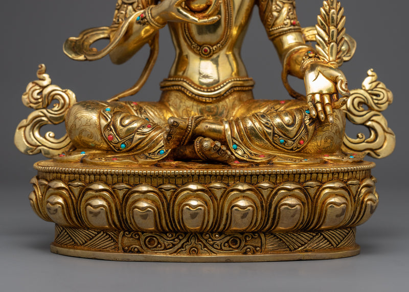 Masterly Kshitigarbha Bodhisattva Statue | Traditional Himalayan Gold Plated Art