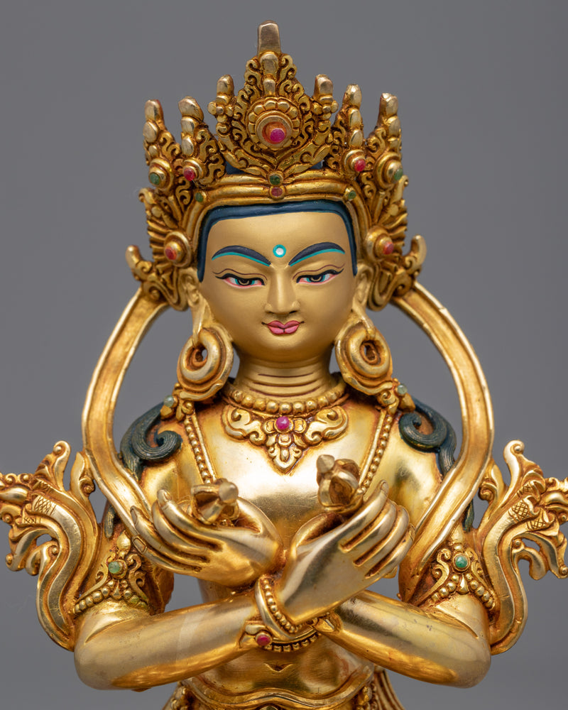 Gold Gilded Bodhisattva Statue Set | Hand Crafted Enlightened Deities of Buddhism