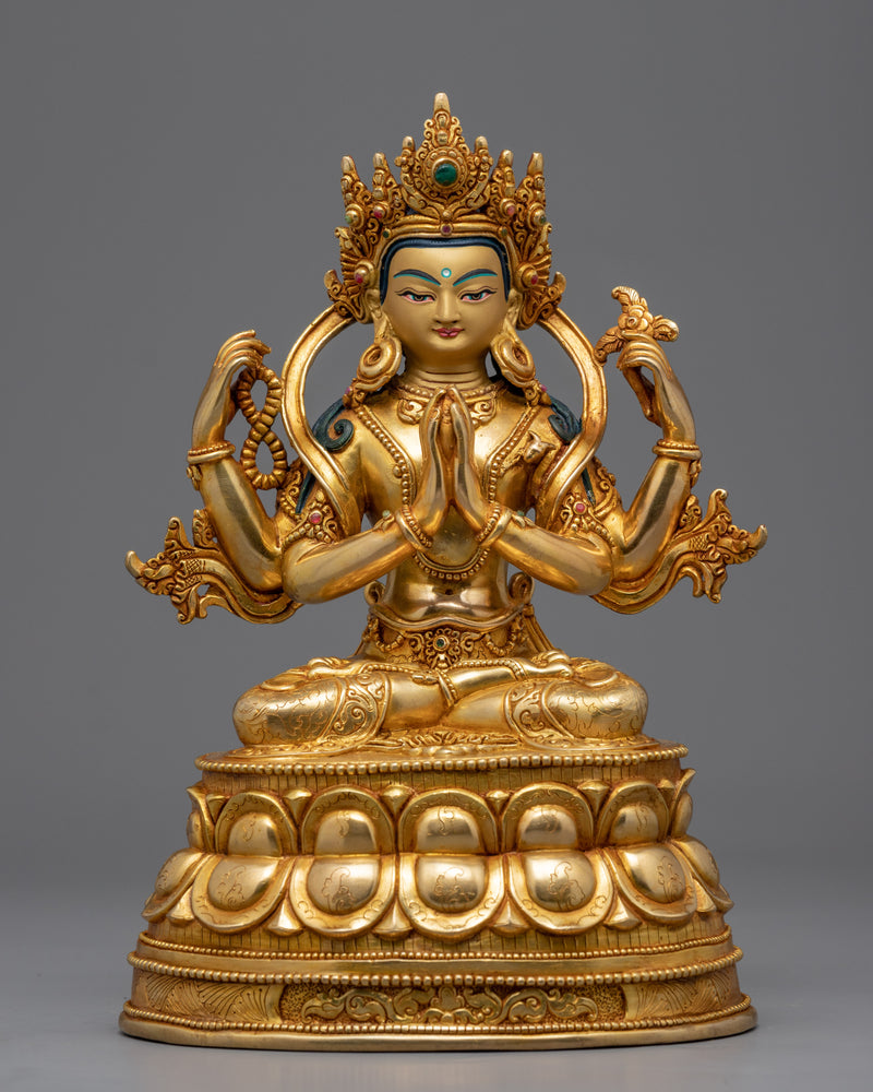 Gold Gilded Bodhisattva Statue Set | Hand Crafted Enlightened Deities of Buddhism