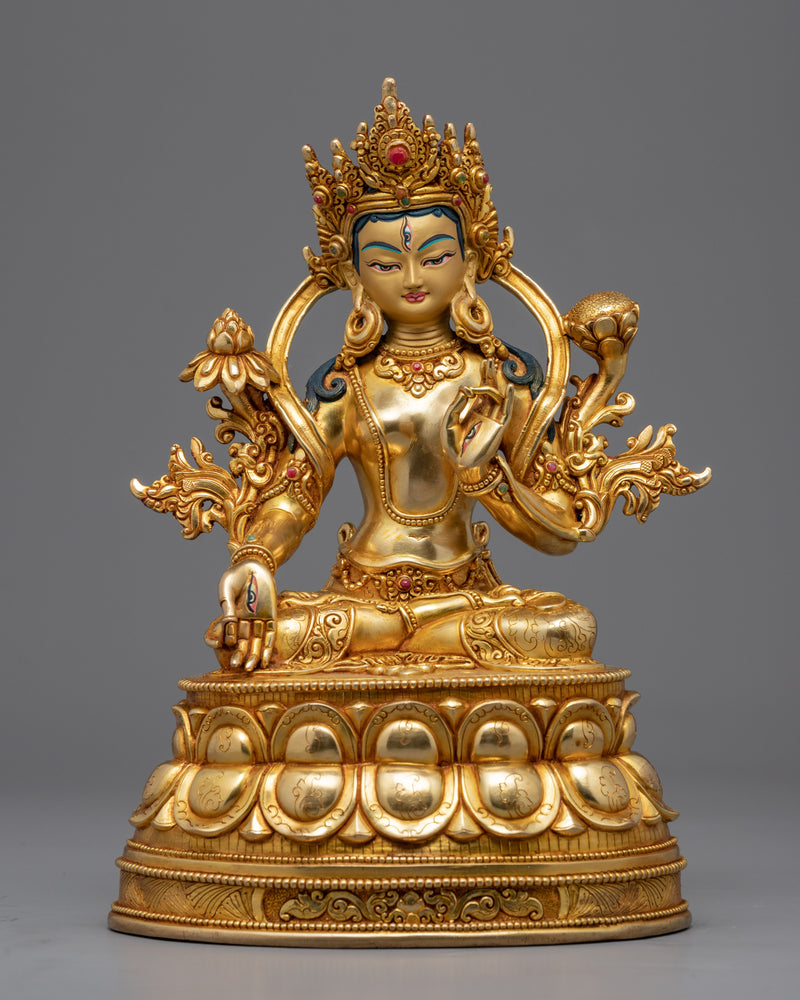 Gold Gilded Bodhisattva Statue Set | Hand Crafted Enlightened Deities of Buddhism