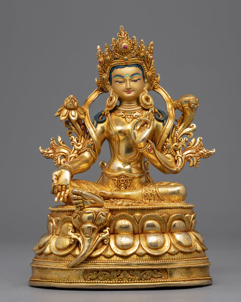 Gold Gilded Bodhisattva Statue Set | Hand Crafted Enlightened Deities of Buddhism