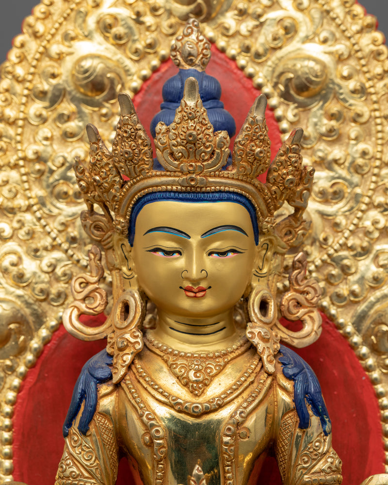Gold Painted Amitayus Statue | Handmade Artwork of Nepal