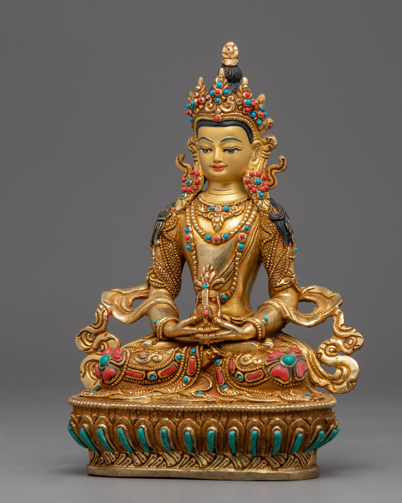 Amitayus Buddha of Infinite Life | Gold Gilded Nepali Figurine