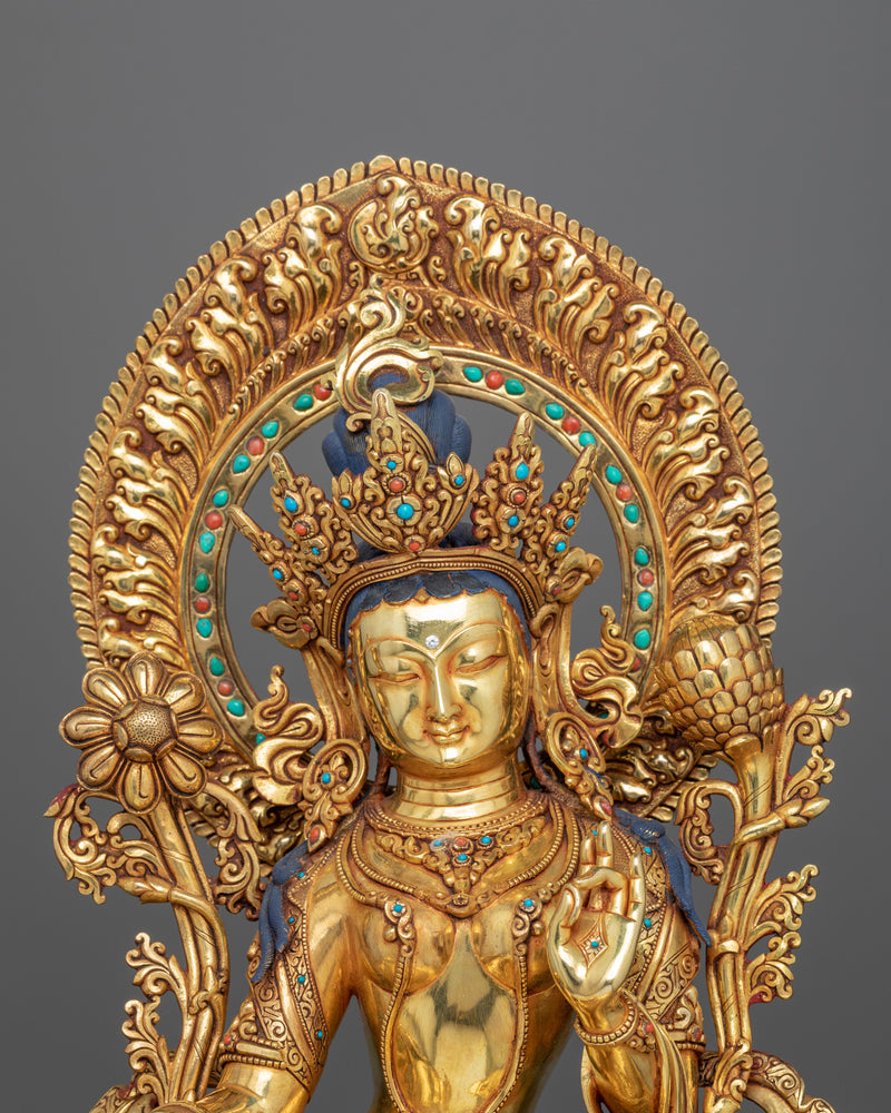 Statue of Green Tara | Tibetan: Sgrol-Ljang Handmade Sculpture