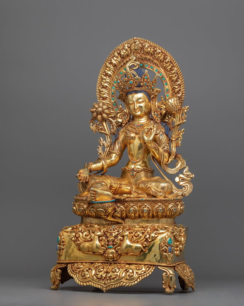 Statue of Green Tara | Tibetan: Sgrol-Ljang Handmade Sculpture