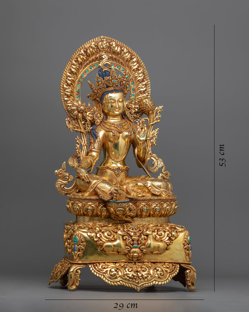 Statue of Green Tara | Tibetan: Sgrol-Ljang Handmade Sculpture
