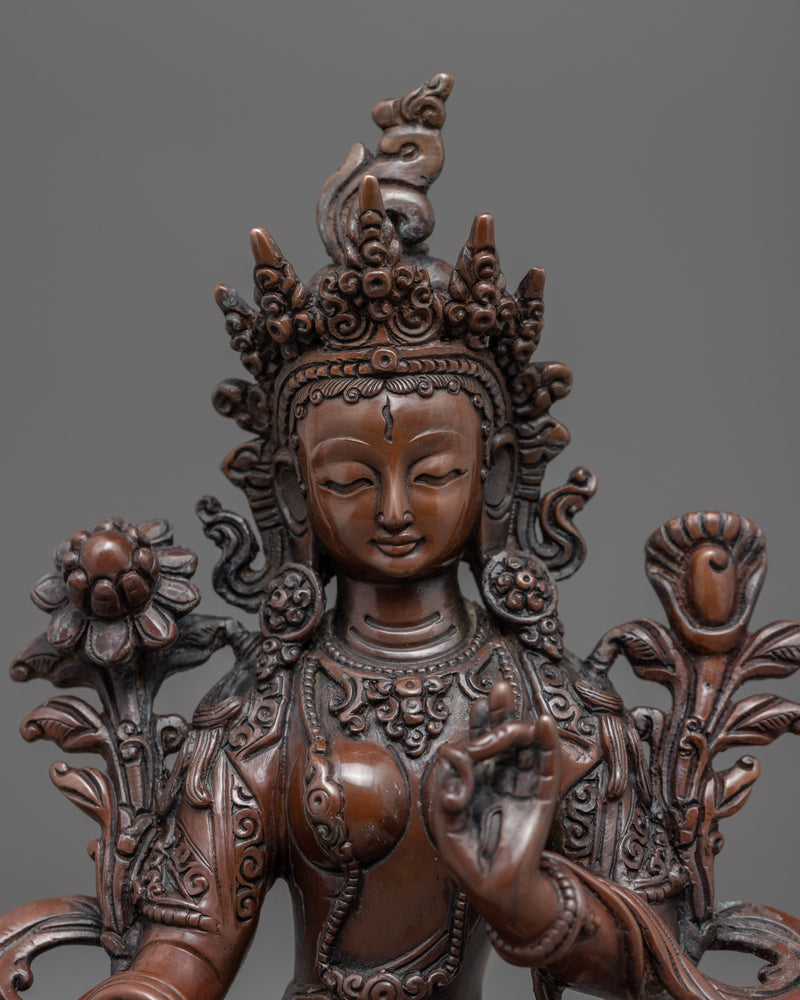 White Tara 9 Inches Tall Statue | Copper Body Artwork of Mother Tara