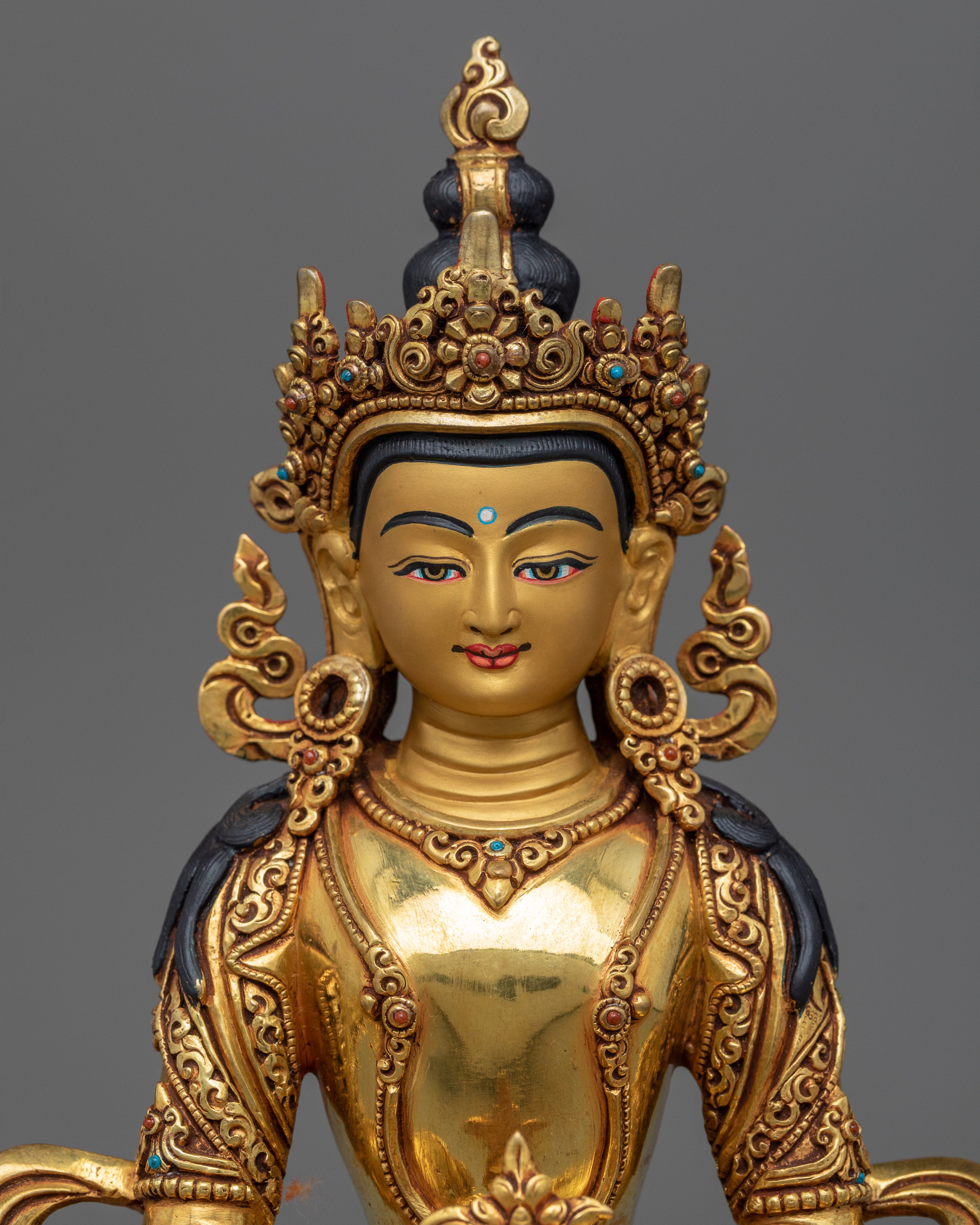 Bodhisattva Kshitigarbha Statue | Hand-Carved Gold Gilded Fine Art