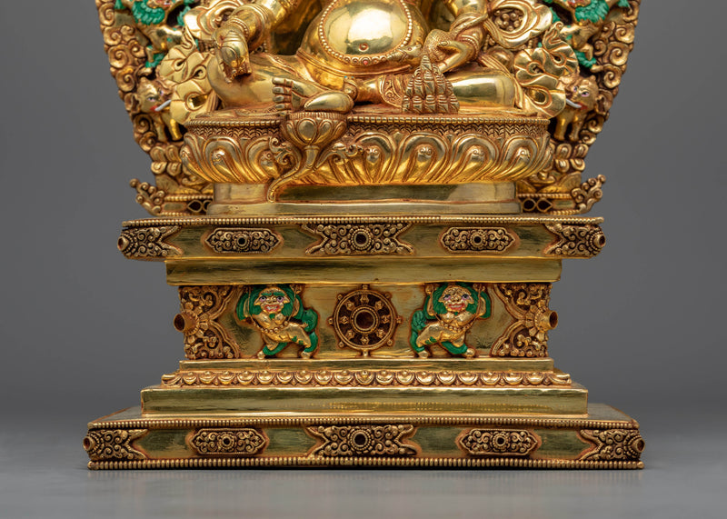 Dzambhala Empowerment Statue on Magnificent Throne | Wealth Deity of Buddhism