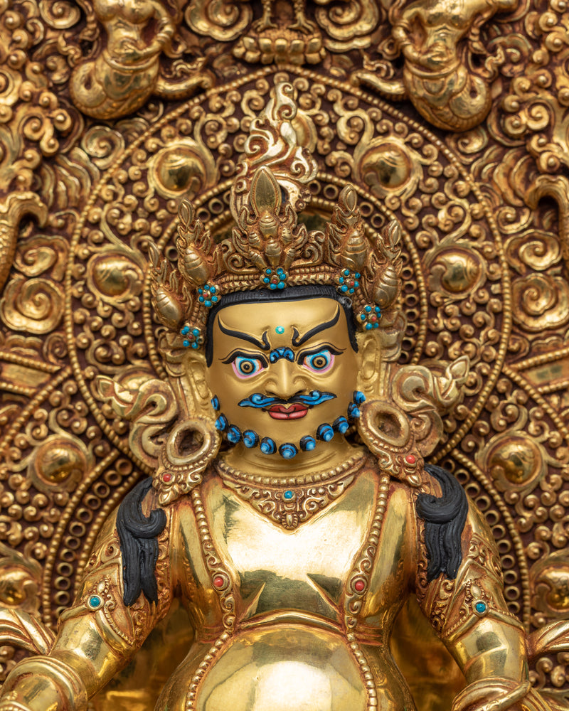 Dzambhala Empowerment Statue on Magnificent Throne | Wealth Deity of Buddhism
