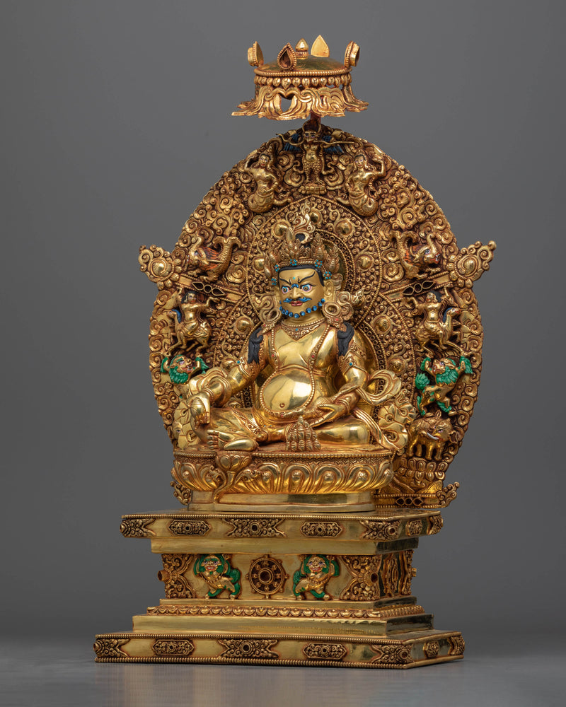 Dzambhala Empowerment Statue on Magnificent Throne | Wealth Deity of Buddhism