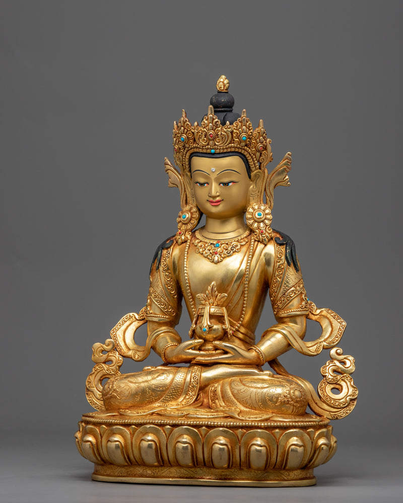 Amitayus Buddha of Infinite Life Statue | Gold Gilded Himalayan Art