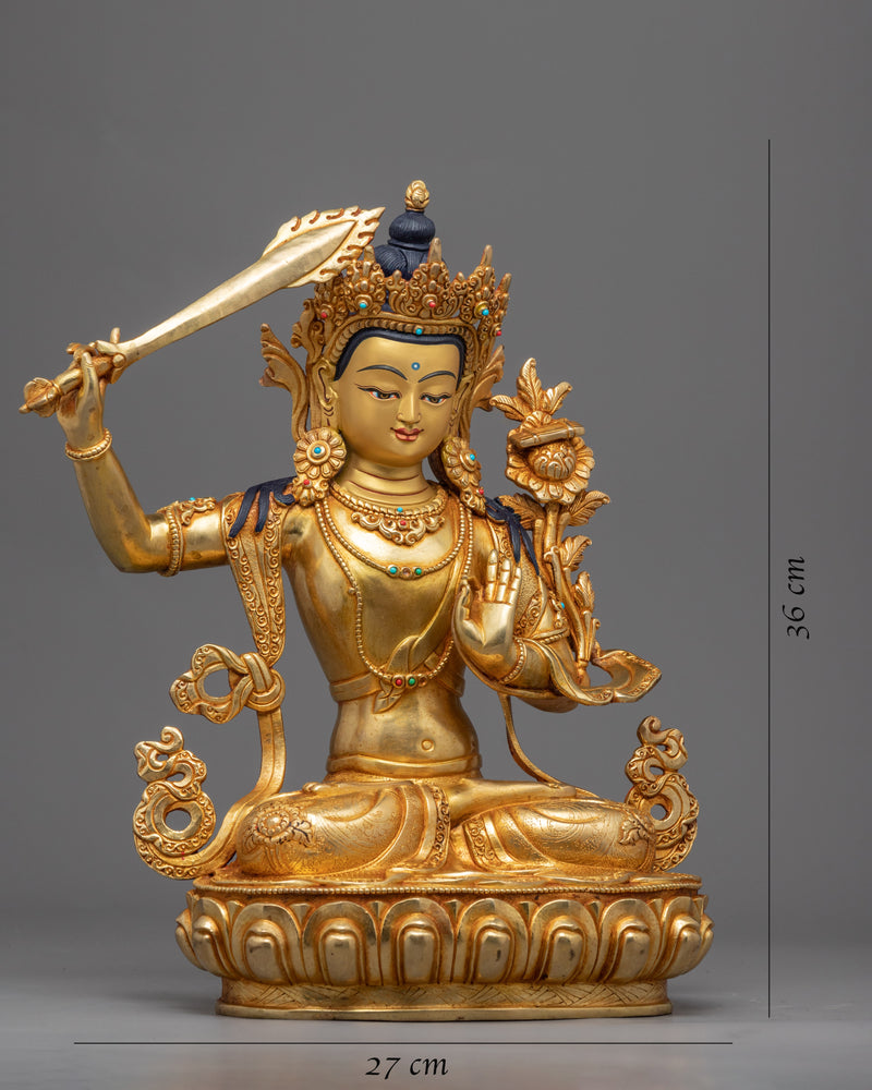 Manjushri Flaming Sword Sculpture | Bodhisattva Art for Meditation