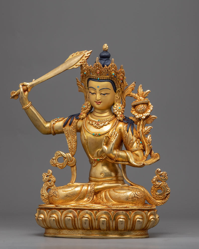 Manjushri Flaming Sword Sculpture | Bodhisattva Art for Meditation