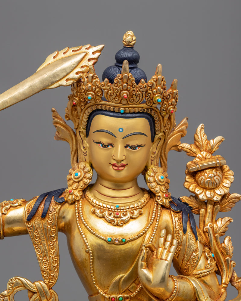 Manjushri Flaming Sword Sculpture | Bodhisattva Art for Meditation