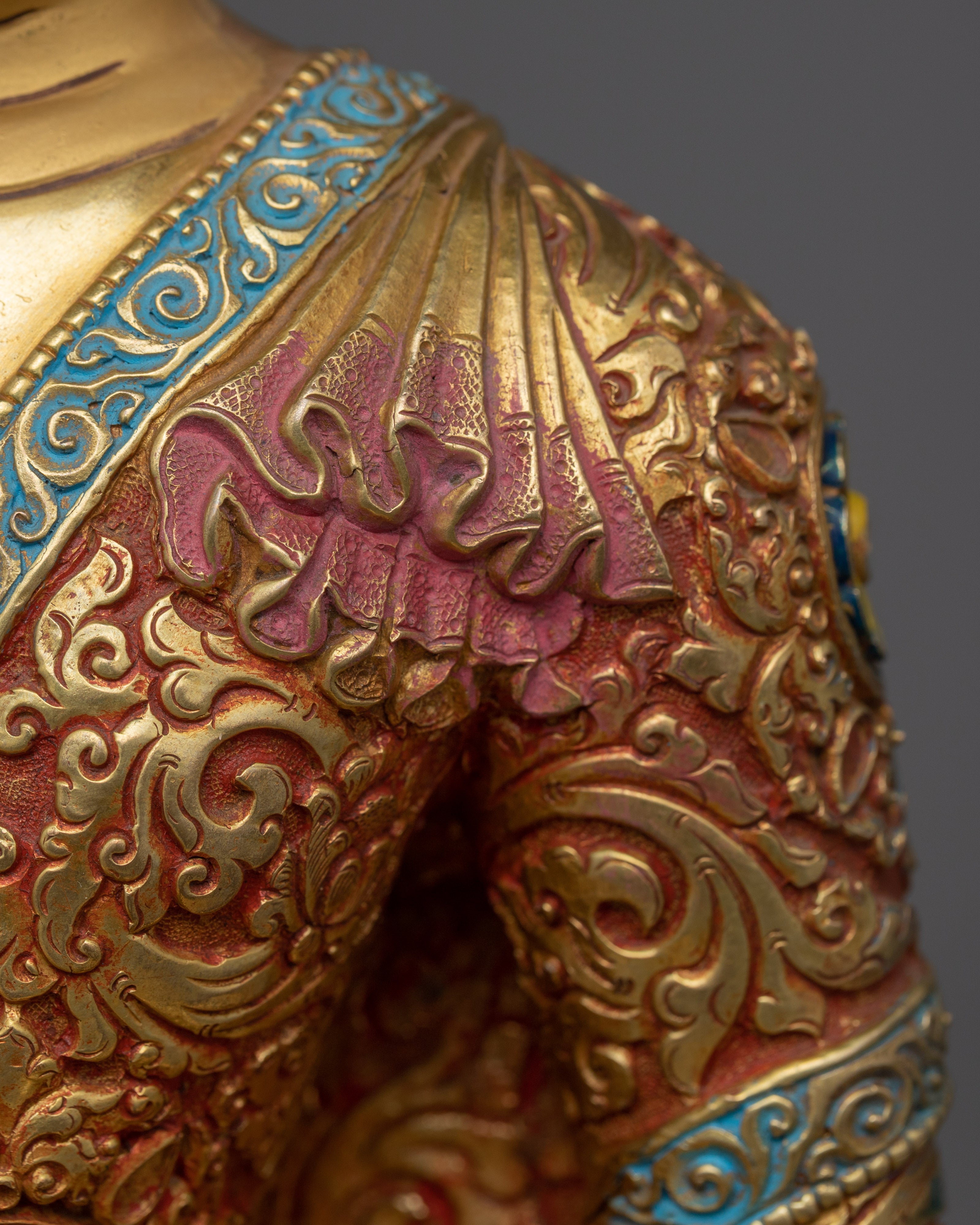 Gold Gilded Amitabh Buddha Statue | Multi-colored Gold Buddhist Art