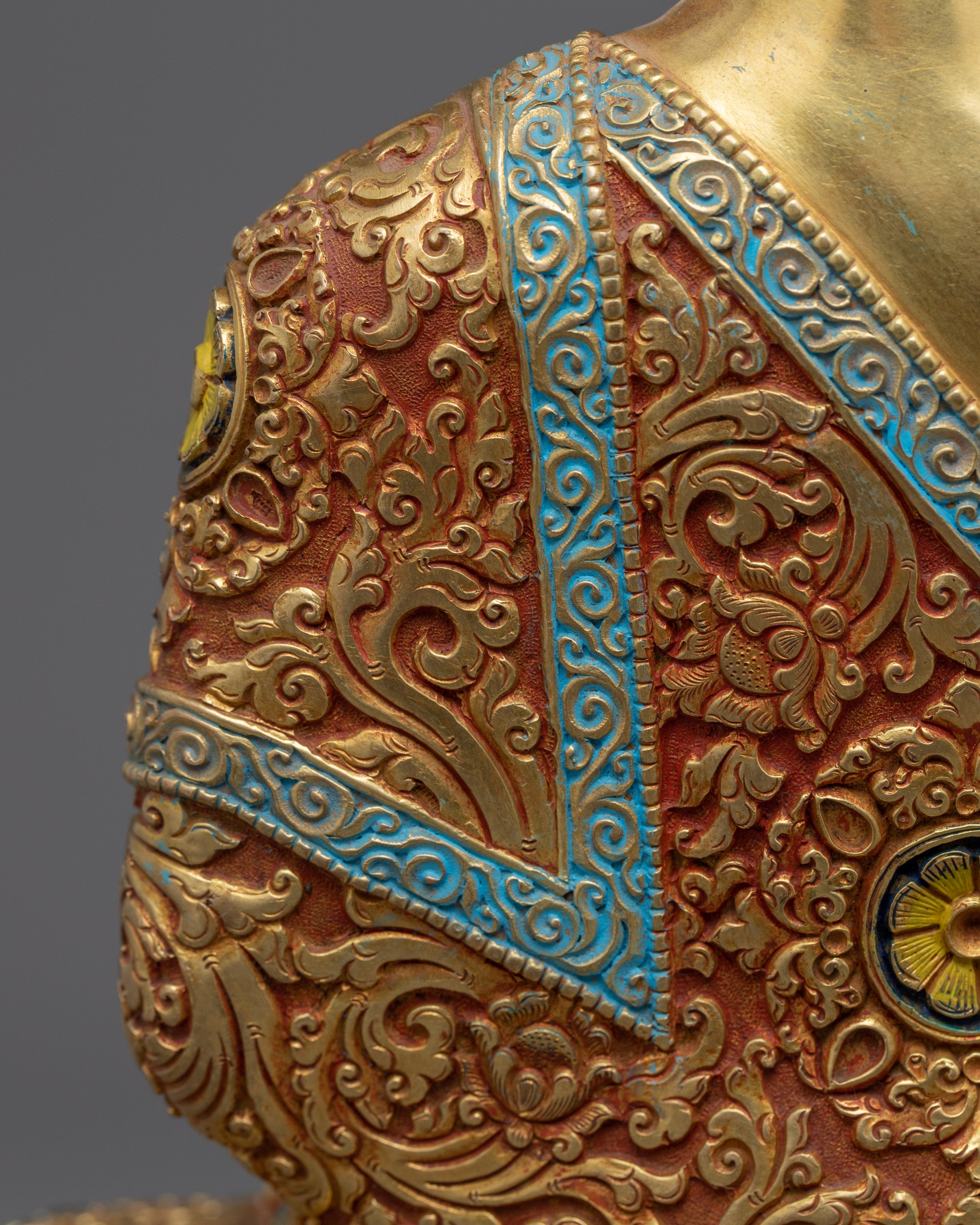 Gold Gilded Amitabh Buddha Statue | Multi-colored Gold Buddhist Art