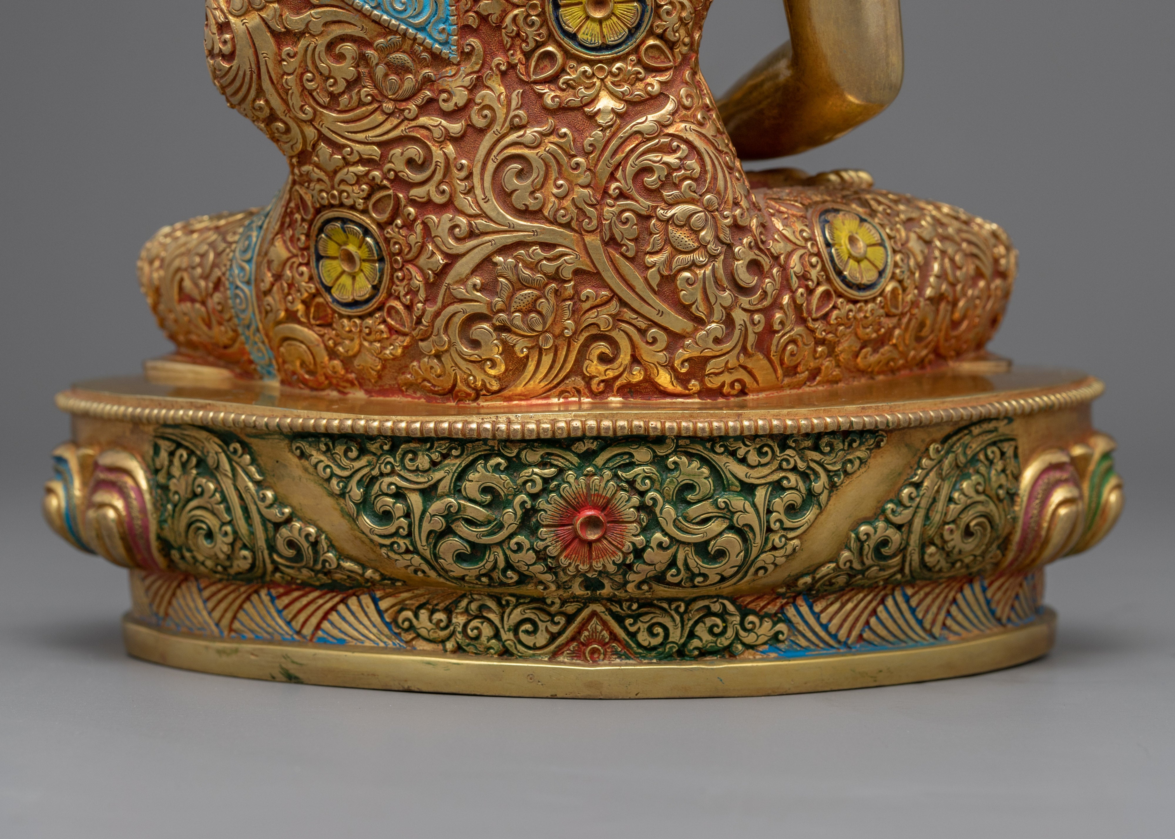 Gold Gilded Amitabh Buddha Statue | Multi-colored Gold Buddhist Art