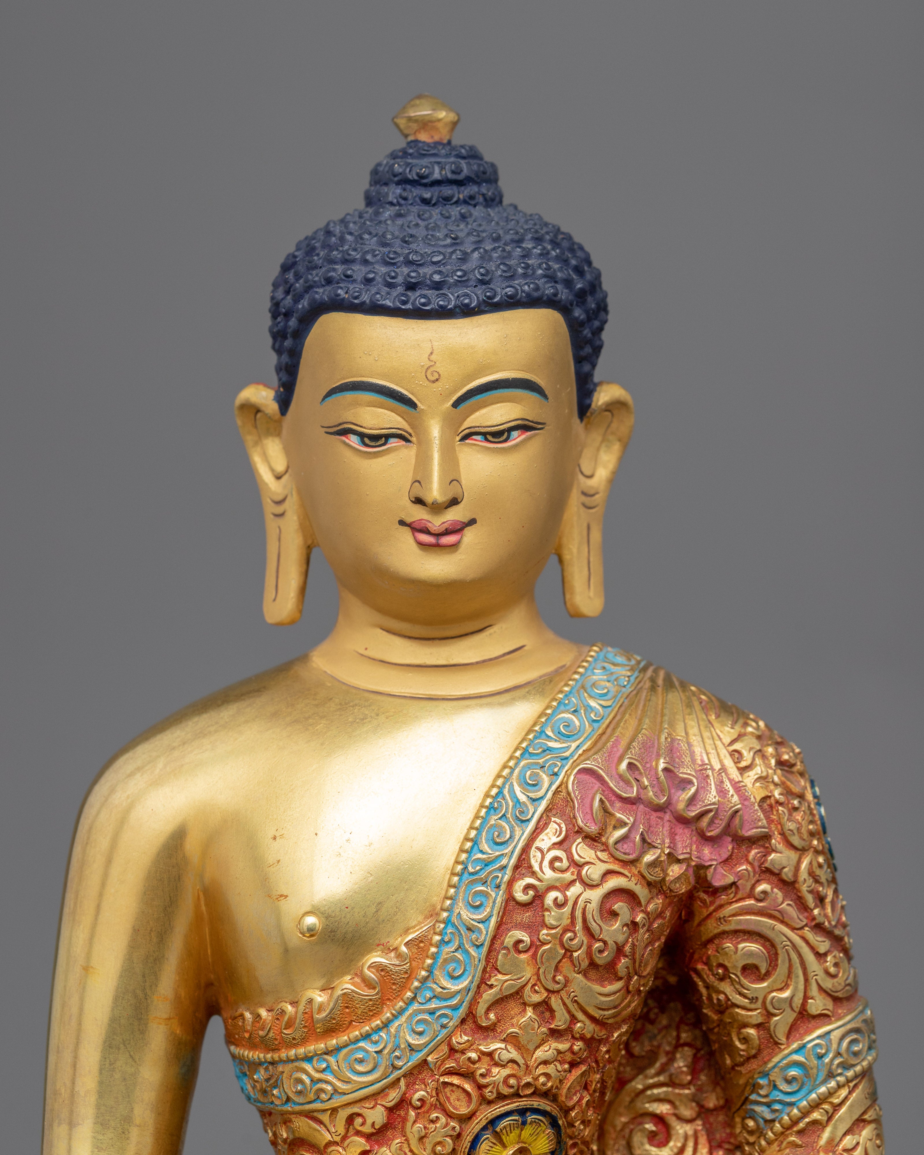 Gold Gilded Amitabh Buddha Statue | Multi-colored Gold Buddhist Art