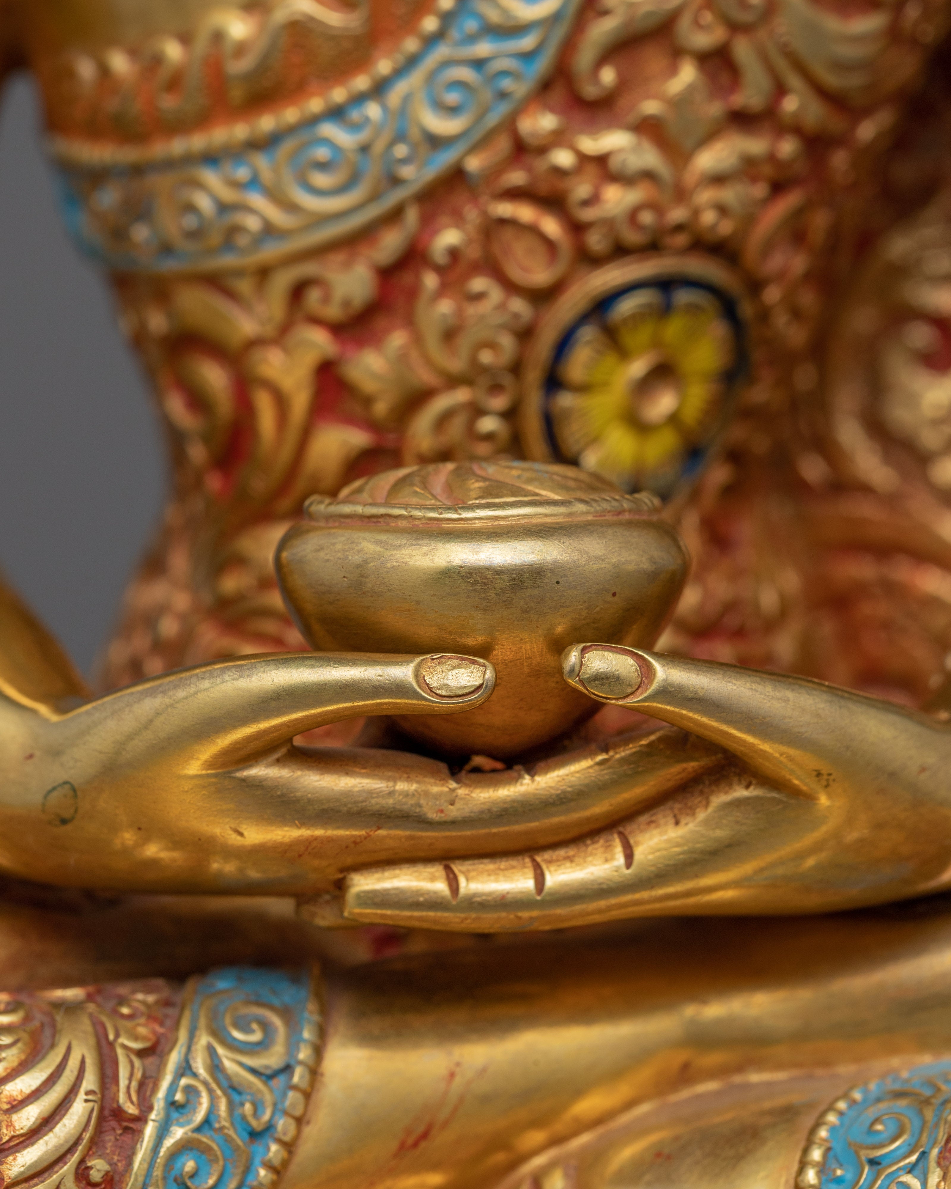 Gold Gilded Amitabh Buddha Statue | Multi-colored Gold Buddhist Art