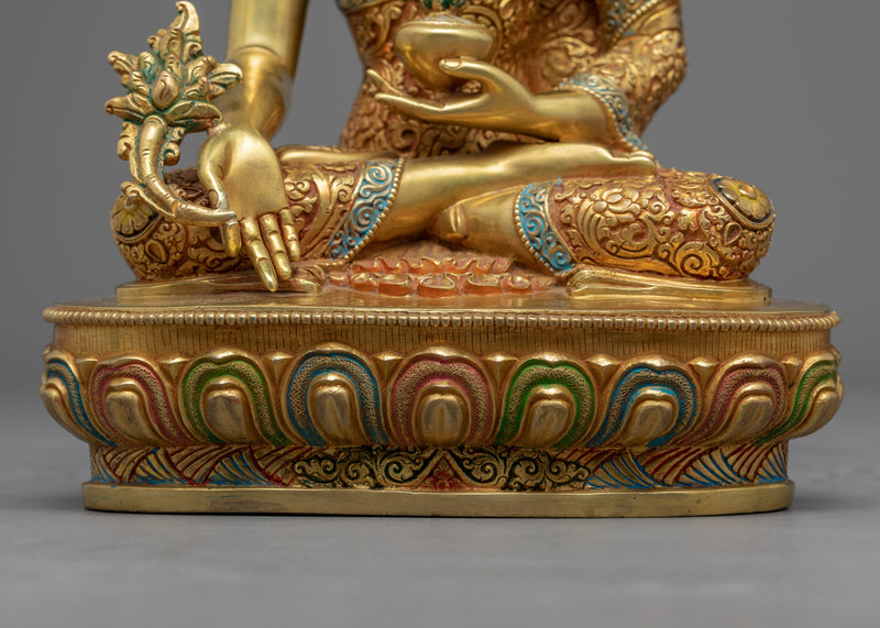 Blue Medicine Buddha Statue | Gold-Plated Himalayan Art