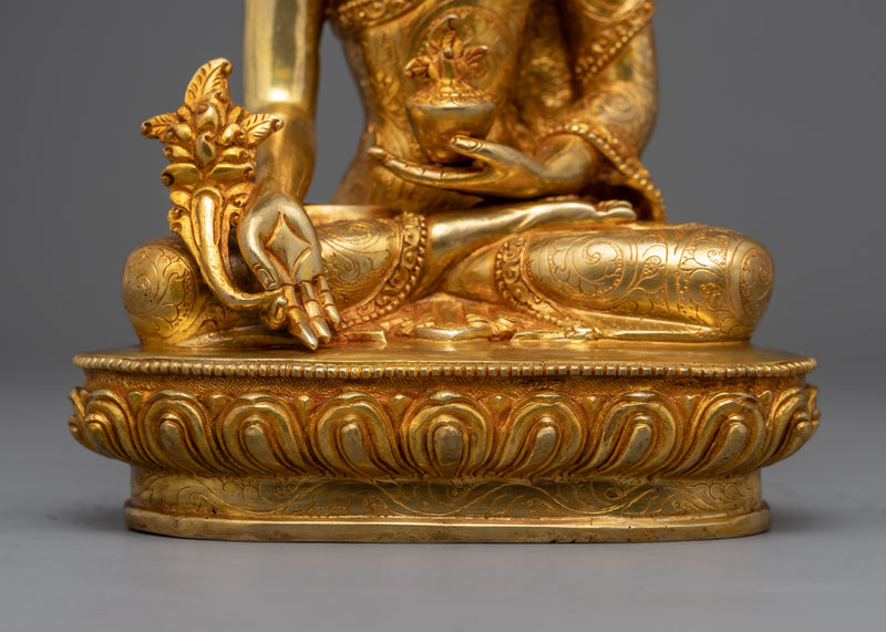 Medicine Buddha Statue Tibetan | Gold Gilded Statue for Healing