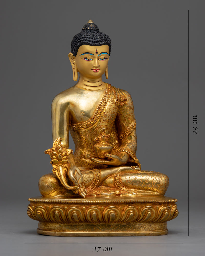 Medicine Buddha Statue Tibetan | Gold Gilded Statue for Healing