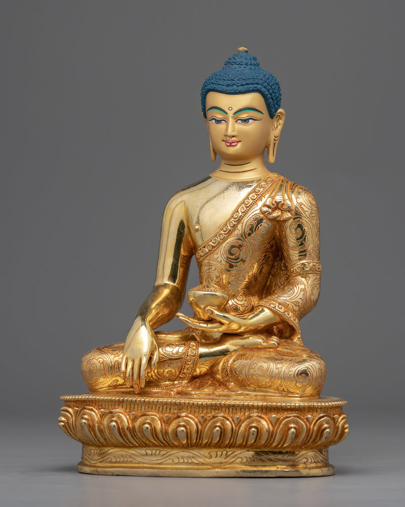 Gold Gilded Statue of Buddha Shakyamuni Seated in Meditation | Handcrafted Tibetan Buddhist Art