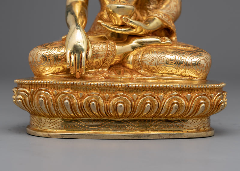 Gold Gilded Statue of Buddha Shakyamuni Seated in Meditation | Handcrafted Tibetan Buddhist Art