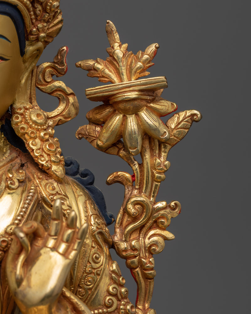 Manjushri Bodhisattva of Wisdom Statue | Gold Gilded Statue of Sword Wielding Bodhisattva