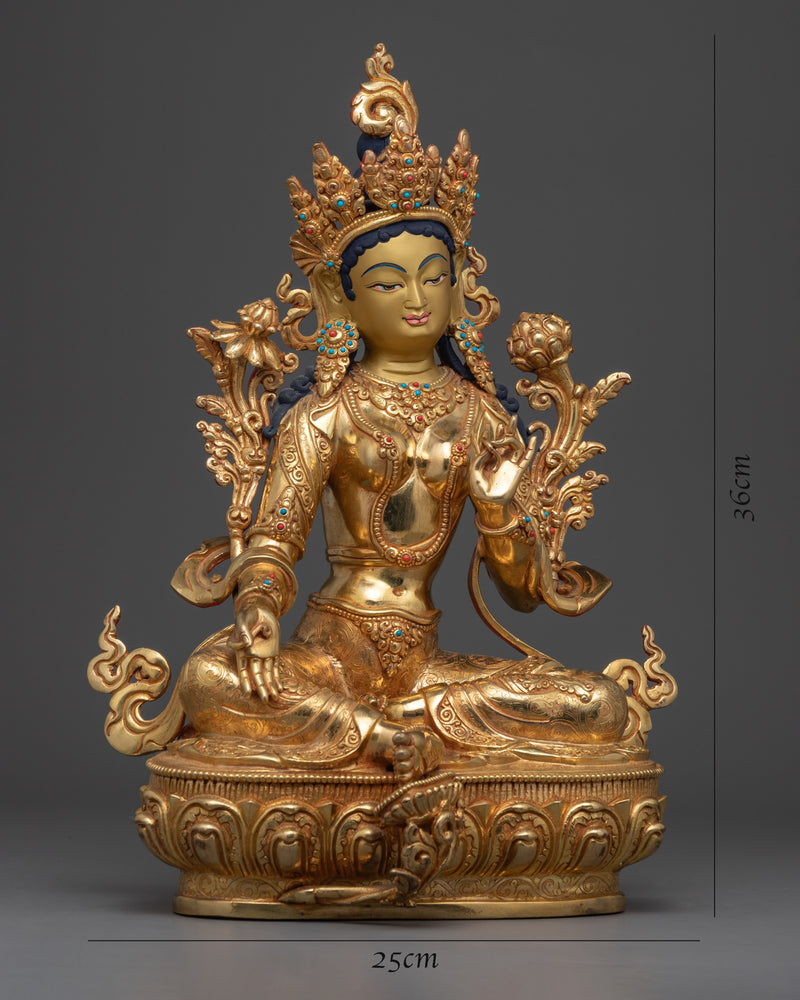 Tibetan Green Tara Mudra Statue for Meditation | Traditional Himalayan Buddhist Art