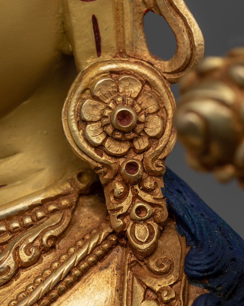 Hand Carved Green Tara Bodhisattva Statue | Gold Plated Buddhist Art