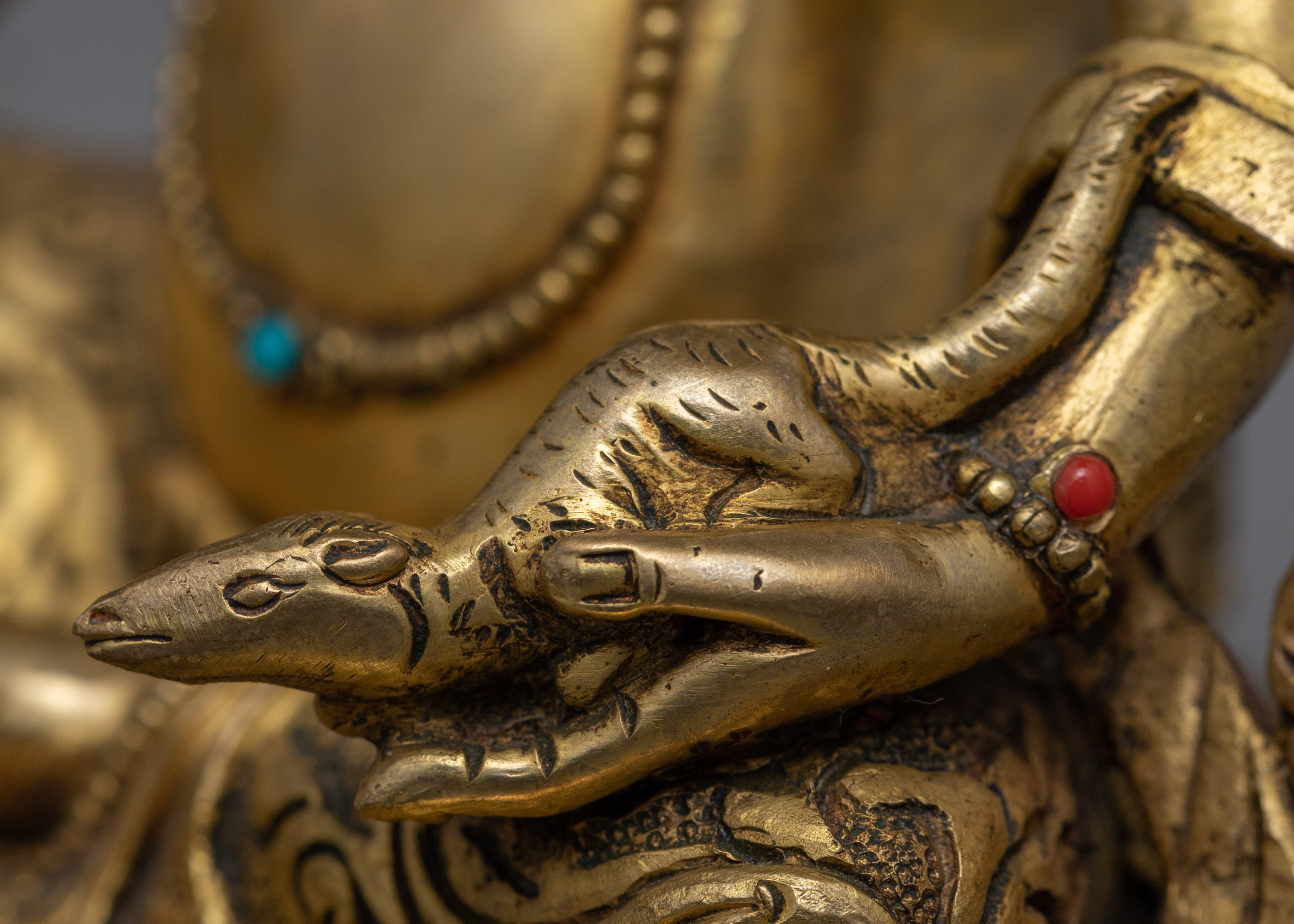 Gold Gilded Yellow Dzambhala Statue | Buddhist Wealth Deity Sculpture for Prosperity
