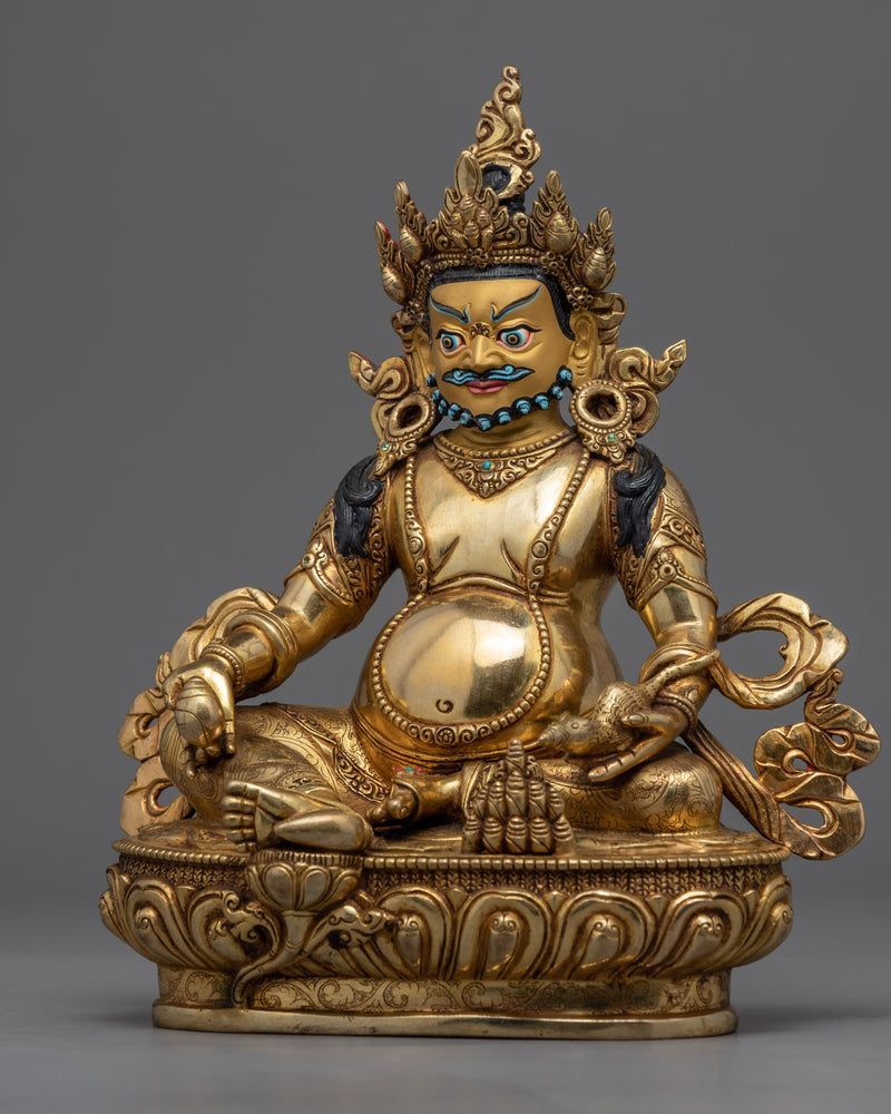 Dzambhala Buddha God of Wealth Statue | Gold Gilded Buddhist Art
