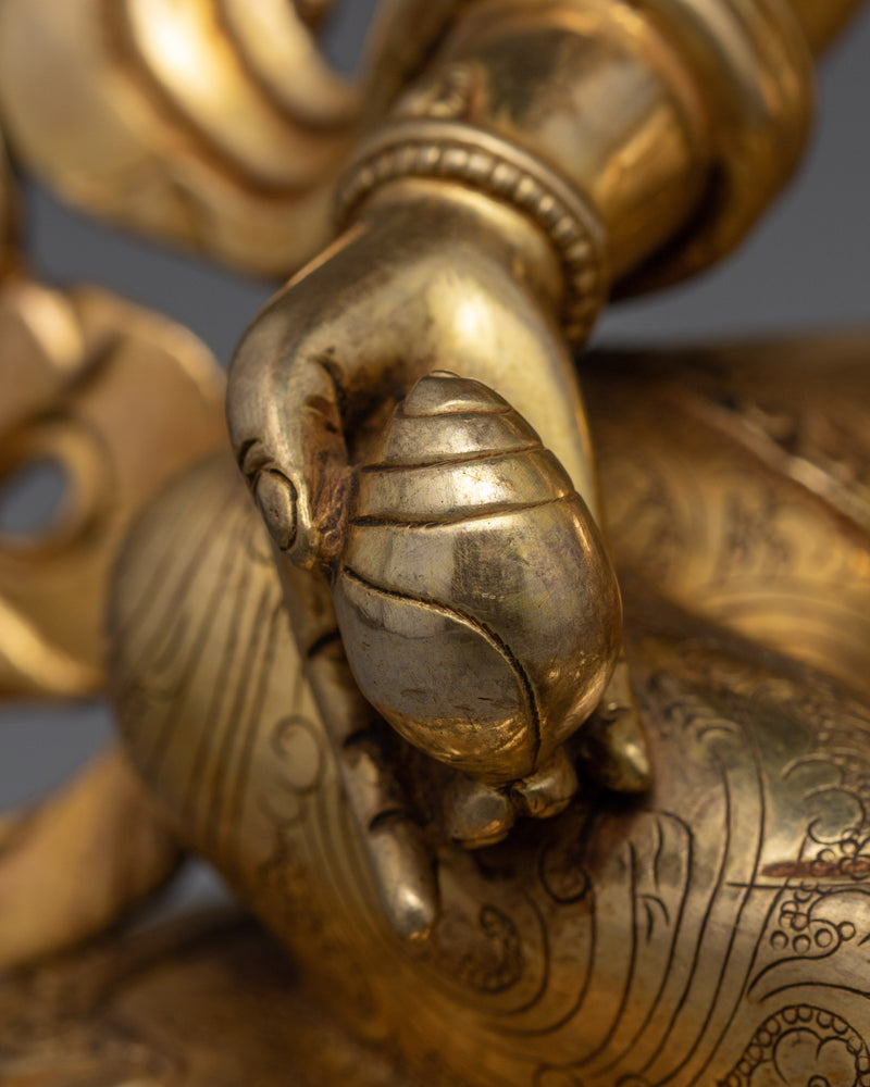 Dzambhala Buddha God of Wealth Statue | Gold Gilded Buddhist Art