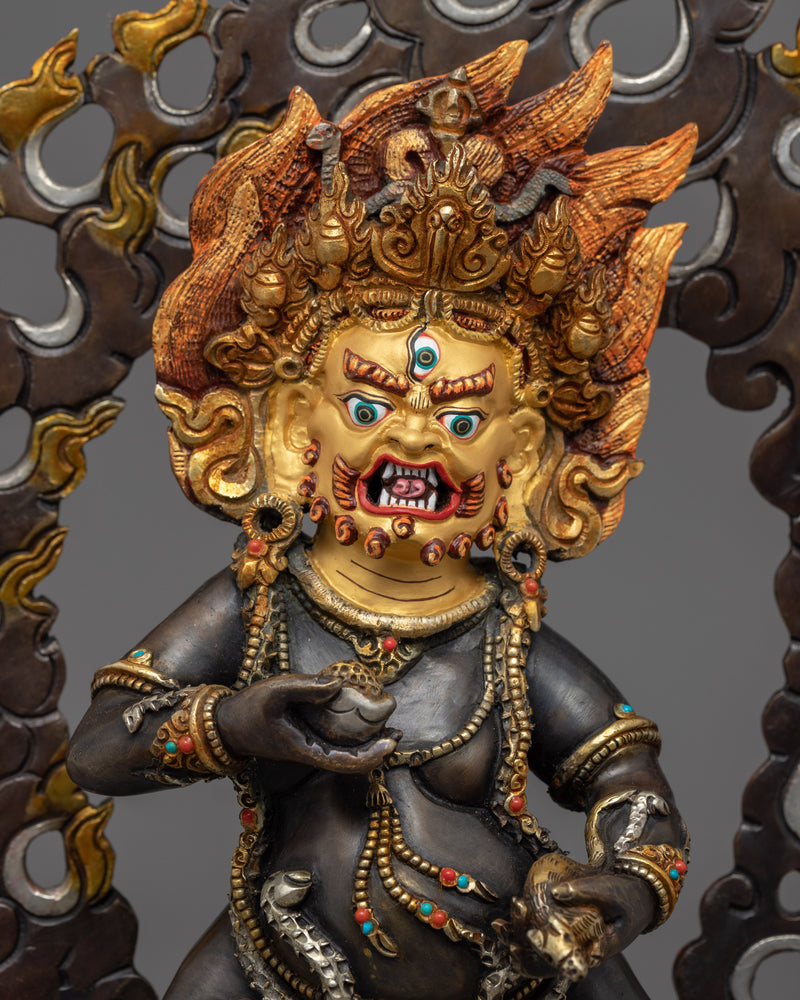 Classic Black Dzambhala Statue for Rituals | Oxidized Copper Buddhist Statue