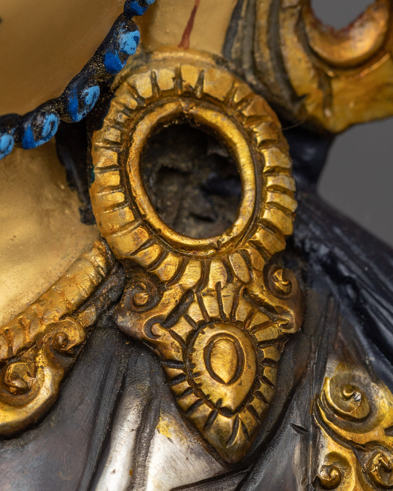 Deity of Wealth and Prosperity, Green Dzambhala Statue | Full Oxidized Copper Buddhist Statue