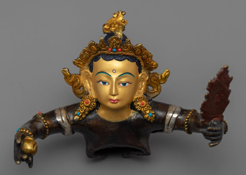 Deity of Wealth and Prosperity, Green Dzambhala Statue | Full Oxidized Copper Buddhist Statue