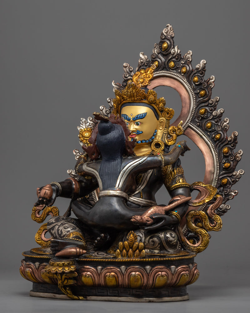 Deity of Wealth and Prosperity, Green Dzambhala Statue | Full Oxidized Copper Buddhist Statue