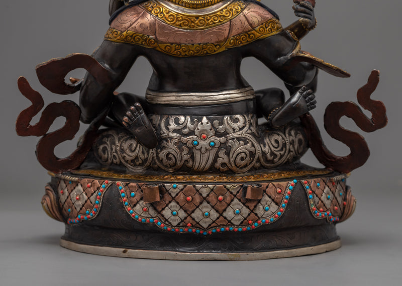 Deity of Wealth and Prosperity, Green Dzambhala Statue | Full Oxidized Copper Buddhist Statue