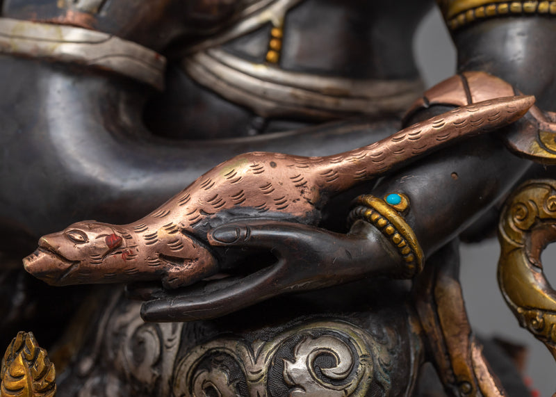 Deity of Wealth and Prosperity, Green Dzambhala Statue | Full Oxidized Copper Buddhist Statue