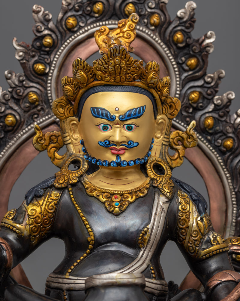 Deity of Wealth and Prosperity, Green Dzambhala Statue | Full Oxidized Copper Buddhist Statue
