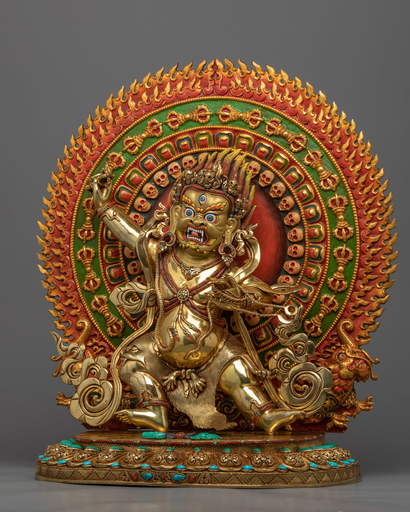 Vajrapani Bodhisattva Gold Gilded Statue | Hand-Carved Bodhisattva Statue