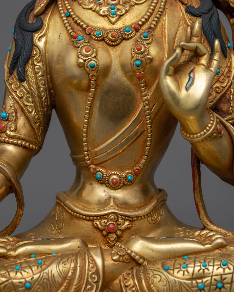 24K Gold Plated White Tara Sculpture | Female Buddhist Deity Sculpture