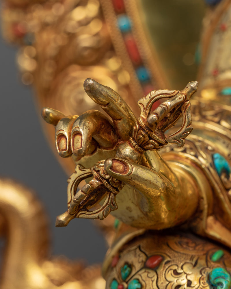 Gold Gilded Statue Guru Rinpoche Padmasambhava | Traditional Buddhist Art
