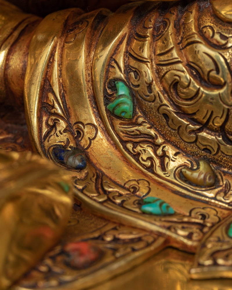 Gold Gilded Statue Guru Rinpoche Padmasambhava | Traditional Buddhist Art